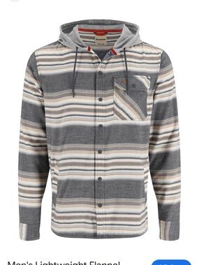 Like New Simms Hooded Striped Flannel Shirt Jacket in Gray, Cream and Orange- XL
